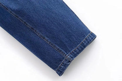 KONDALA Vintage Casual Chic Women Cowboy Suit Zipper Loose Jackets Long Pockets Pants Fashion 2025 Spring Summer Denim Suits