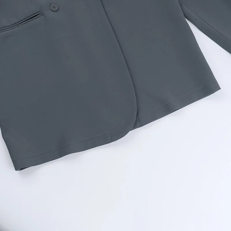FSMG Fashion 3D Flower Belt Loose With Pockets Long Sleeve Coat Elegant Notch Collar Single Button Blazers Casual Office Jacket