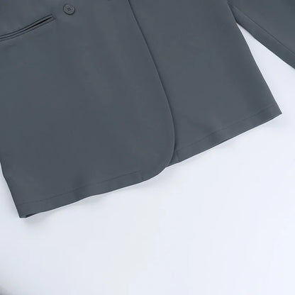 FSMG Fashion 3D Flower Belt Loose With Pockets Long Sleeve Coat Elegant Notch Collar Single Button Blazers Casual Office Jacket