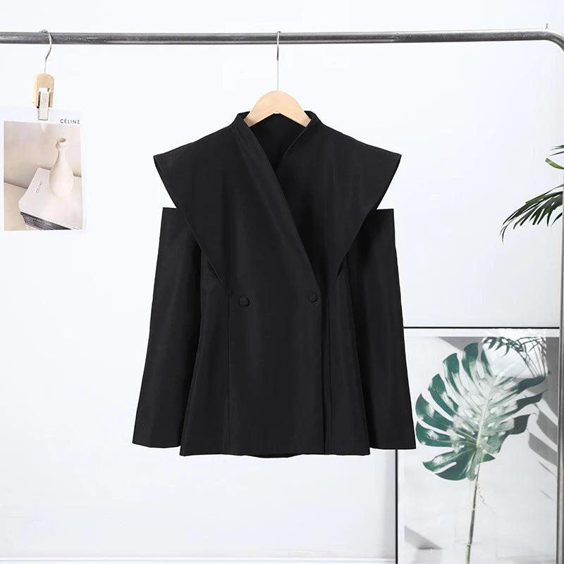 Chic Deconstructed Women's Blazer Full Sleeve Double-Breasted Waist-Closed Lady Jackets 2026 Spring Female Street Coats New