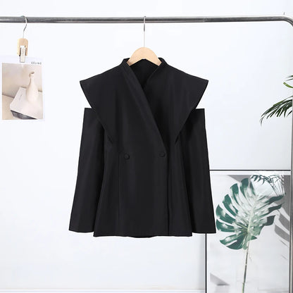 Chic Deconstructed Women's Blazer Full Sleeve Double-Breasted Waist-Closed Lady Jackets 2026 Spring Female Street Coats New