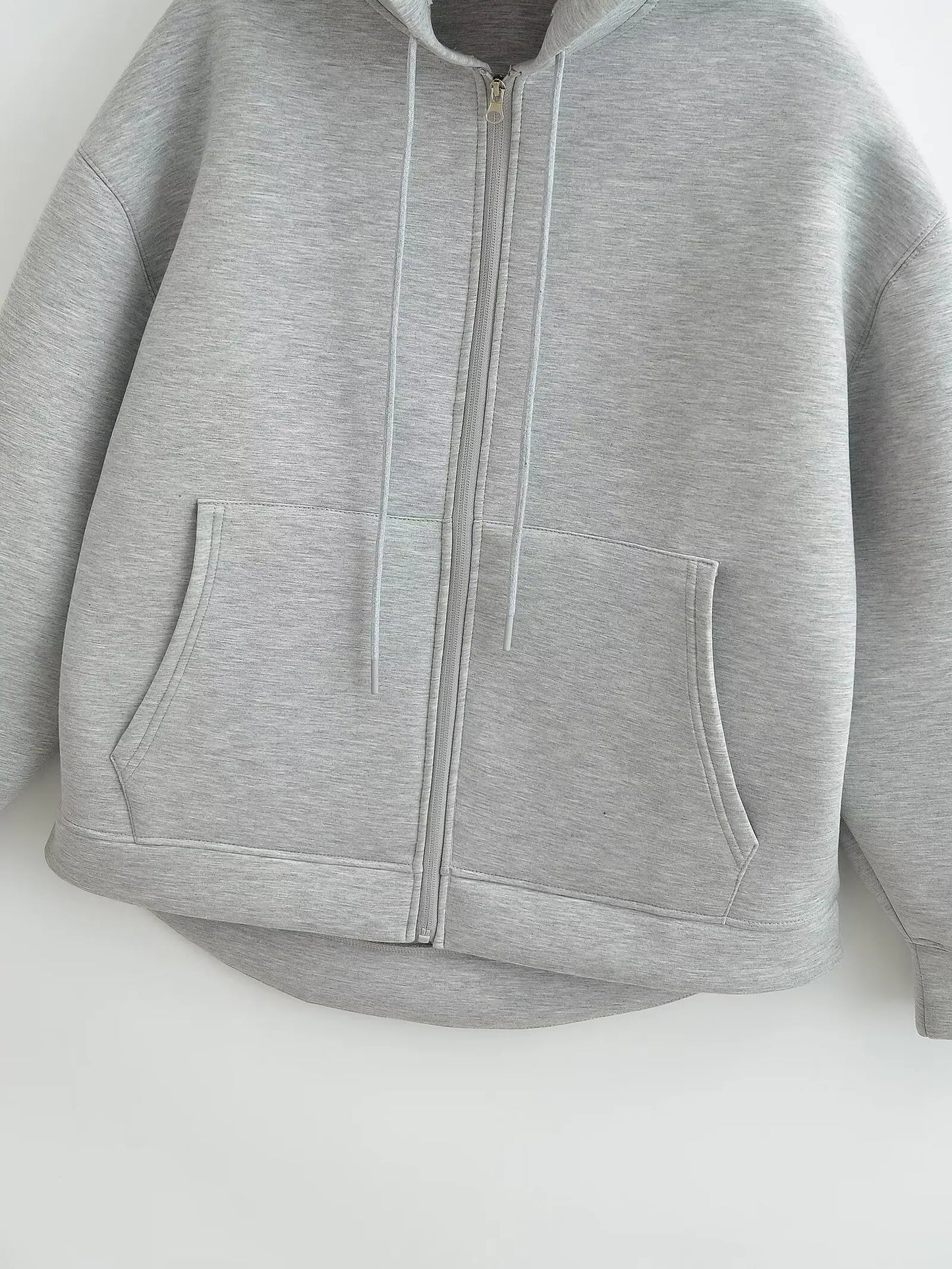 HH Autumn Women Gray Jacket With Hood Long Sleeve Big Pocket Zipper Jacket Coat Woman Loose Casual Outerwear Coat Tops
