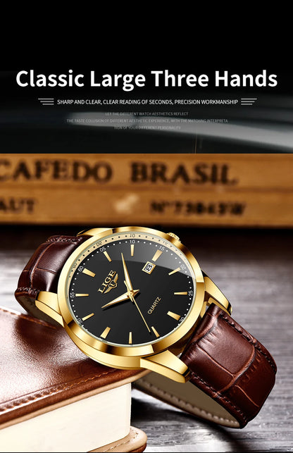 LIGE Mens Watches Top Brand Luxury Military Quartz Watch for Men Fashion Leather Waterproof Sports Chronograph Montre Homme+BOX