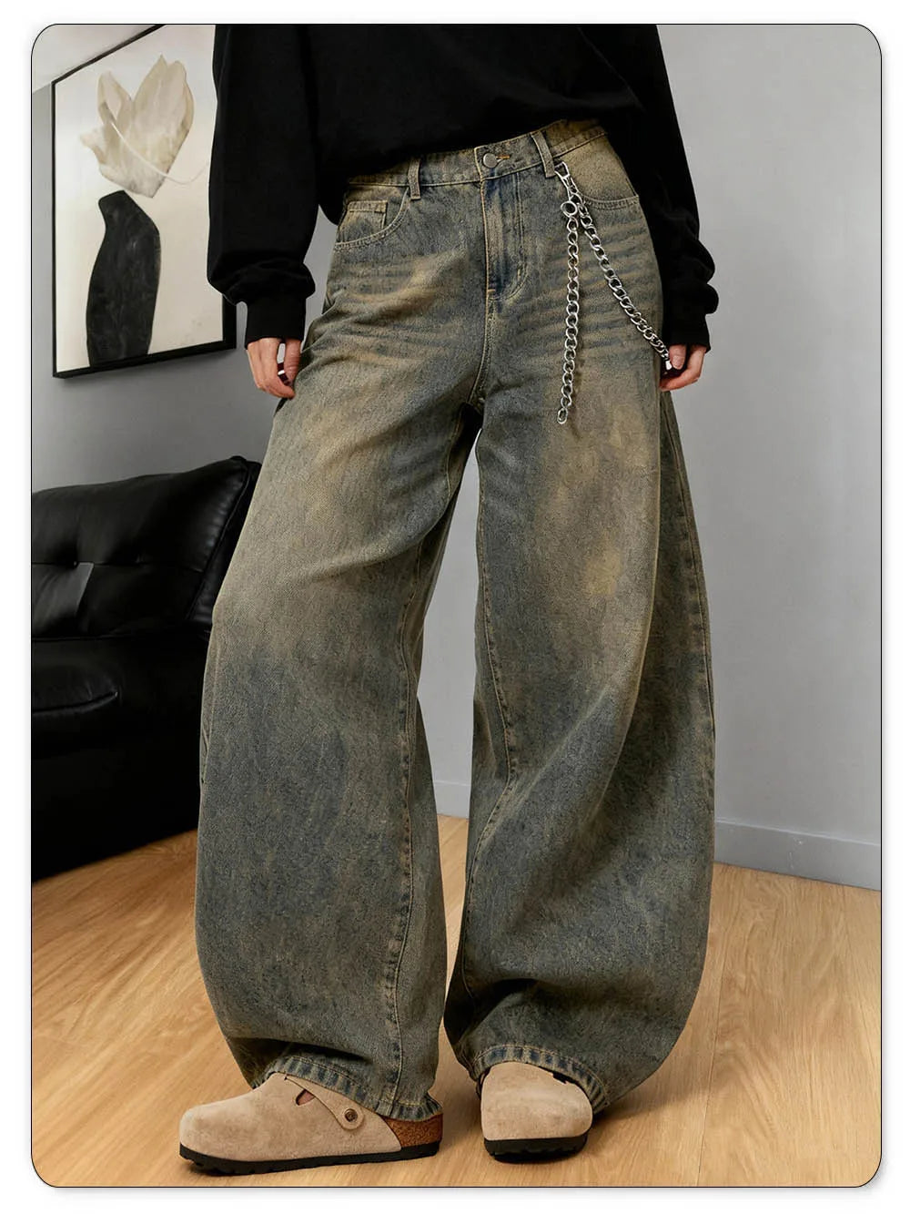 American Retro Baggy Wide Leg Jeans Men's Korea Streetwear Distressed y2k Clothing Casual Daily Four Seasons Denim Pants Unisex