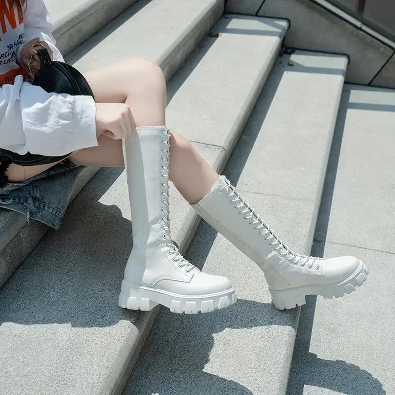 Winter women zipper new long boot Fashion lace up non slip shoes Casual Thick soled trend Boots comfortable ladies shoe Botas
