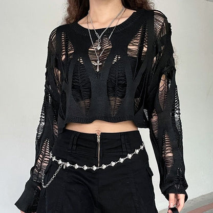 ITOOLIN Women Hole Hollow Out Y2K T-shirts Batwing Sleeve Knitted Shirt For Women Loose Streetwear Tops Spring Autumn 2024