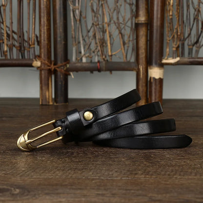 1.5cm Women Belts Copper Pin Buckle Thick Real Cowskin Genuine Leather Belt Female Waistband for Jeans Thin Ladies Belt