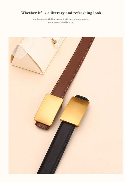 Women's Leather Belt Luxury Brand Waist Chain for Jeans and Dress Retro Pyramid Buckle Double Sided Belts