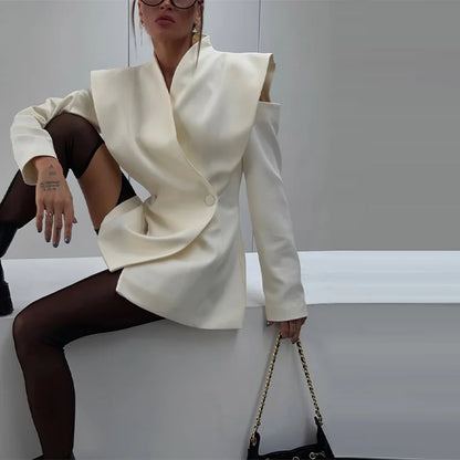 Chic Deconstructed Women's Blazer Full Sleeve Double-Breasted Waist-Closed Lady Jackets 2026 Spring Female Street Coats New