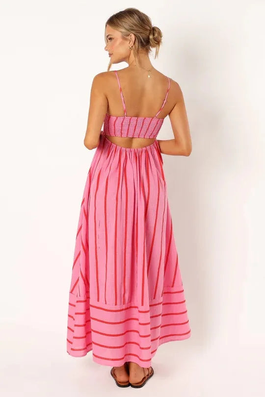 Fashion Stripe Slip Maxi Dress Women 2024 New Elegant Sleeveless Slash Neck Suspender Beach Dress Females Holiday Party Vestidos