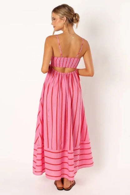 Fashion Stripe Slip Maxi Dress Women 2024 New Elegant Sleeveless Slash Neck Suspender Beach Dress Females Holiday Party Vestidos