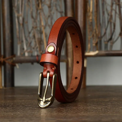 1.5cm Women Belts Copper Pin Buckle Thick Real Cowskin Genuine Leather Belt Female Waistband for Jeans Thin Ladies Belt