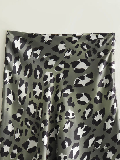 HH Women Fashion Leopard Print Skirt Vintage High Waist Midi Skirts Elegant Women Summer Casual Streetwear Skirt