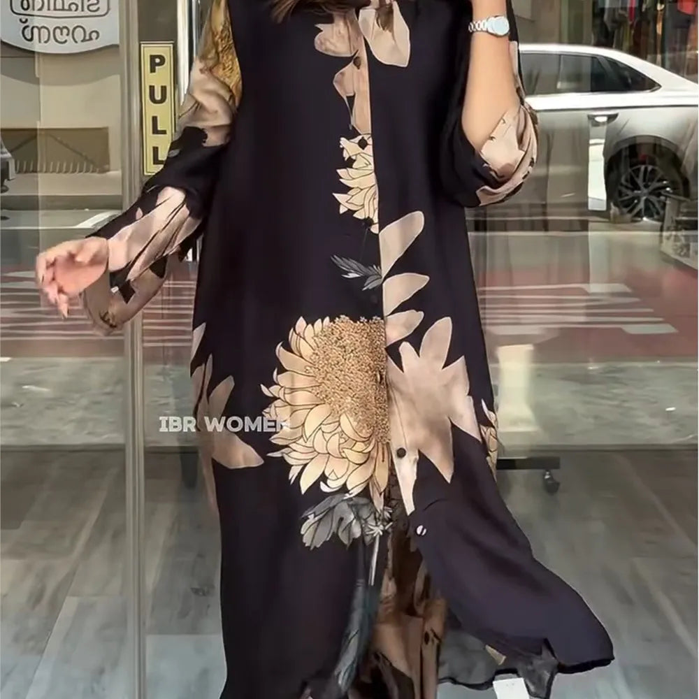 Elegant For Women Print Long Top 2 Pieces Set Spring Floral Single Breasted Lapel Shirt Wide Leg Pant Outfits Loose Leisure Suit