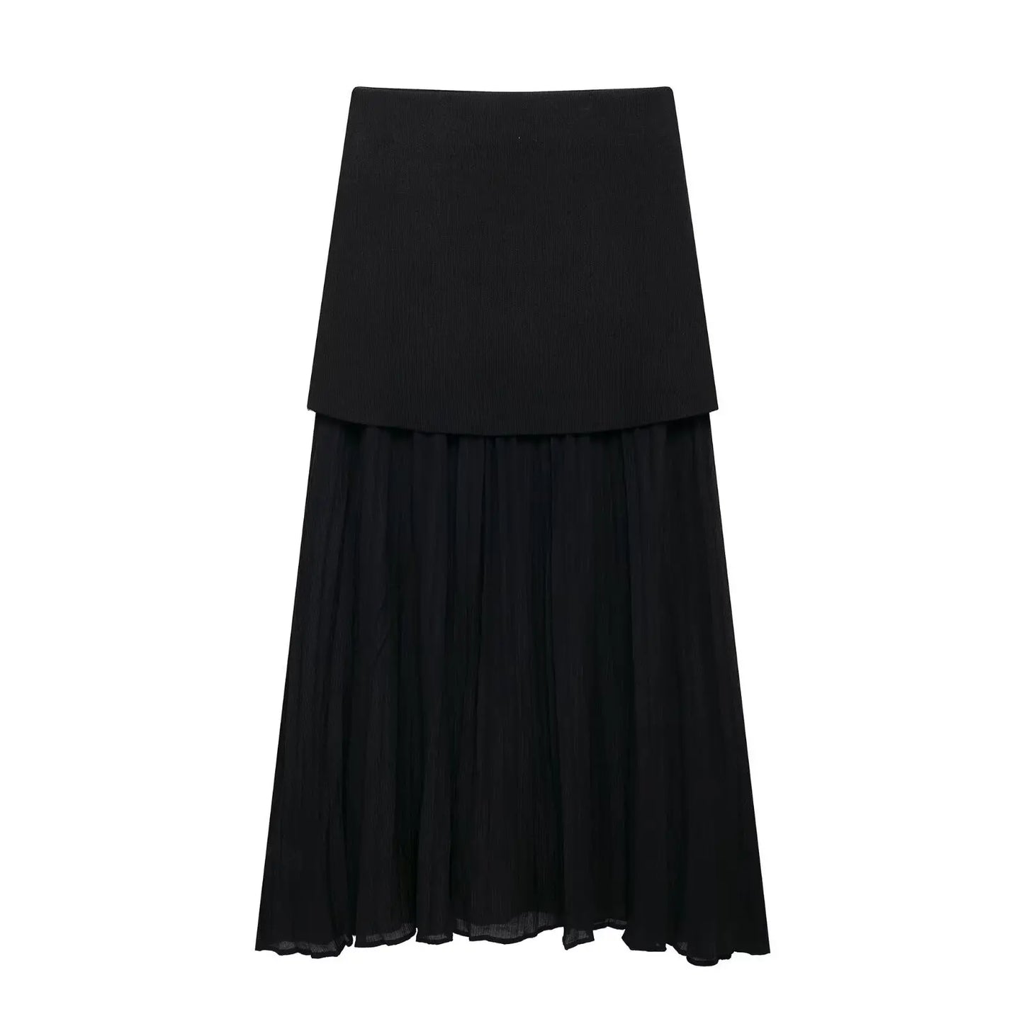 HH Women 2 Piece Skirt Set Elegant V-Neck Sleeveless Button Knitted Vest Top+Splicing High Waist Zipper Ankle-Length Skirts