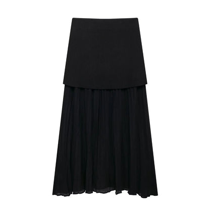 HH Women 2 Piece Skirt Set Elegant V-Neck Sleeveless Button Knitted Vest Top+Splicing High Waist Zipper Ankle-Length Skirts