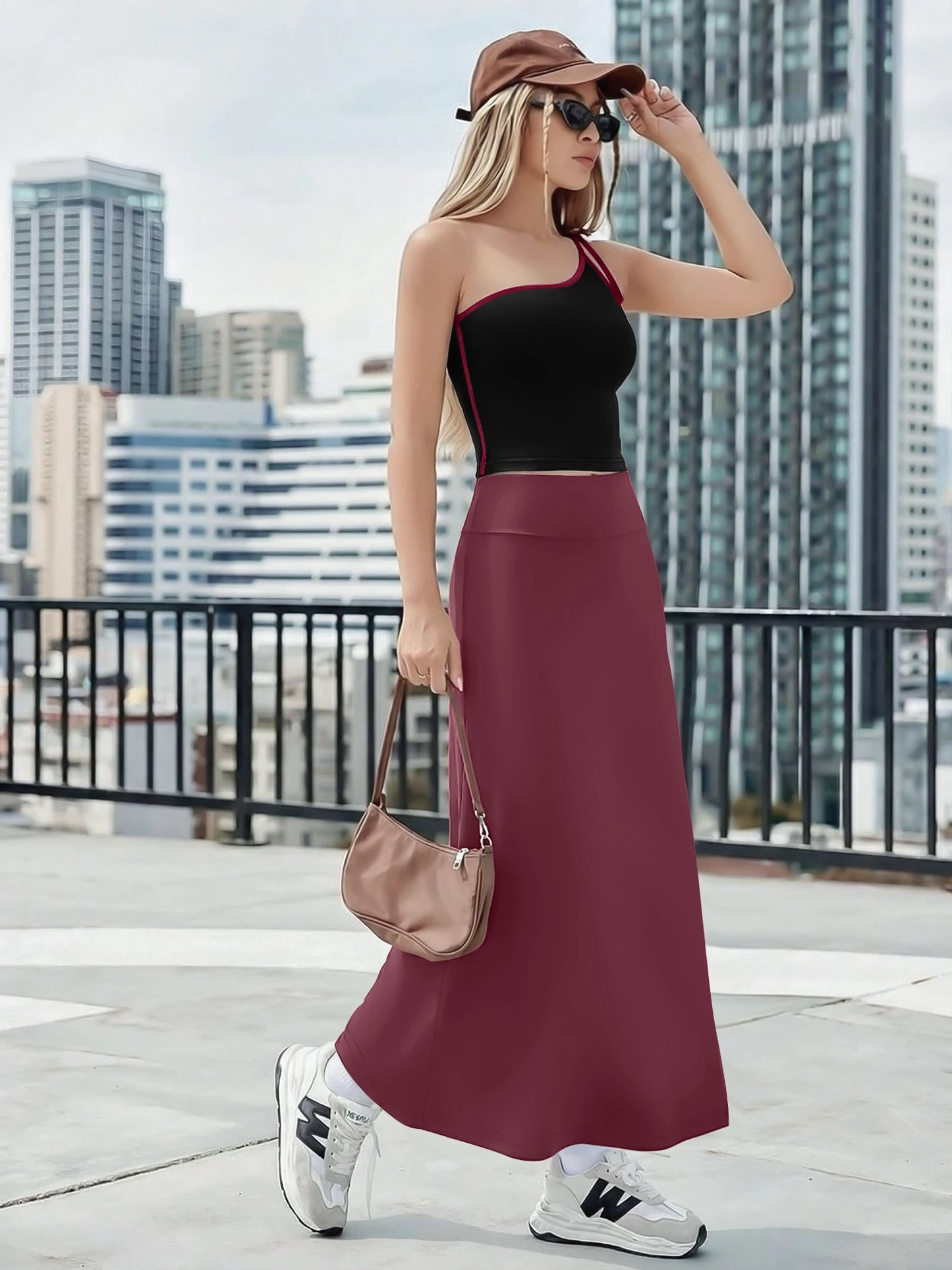 Summer Sexy One Shoulder Crop Top Maxi Skirt Set Women High Waist Slim Fit 2 Piece Outfit For Date Night