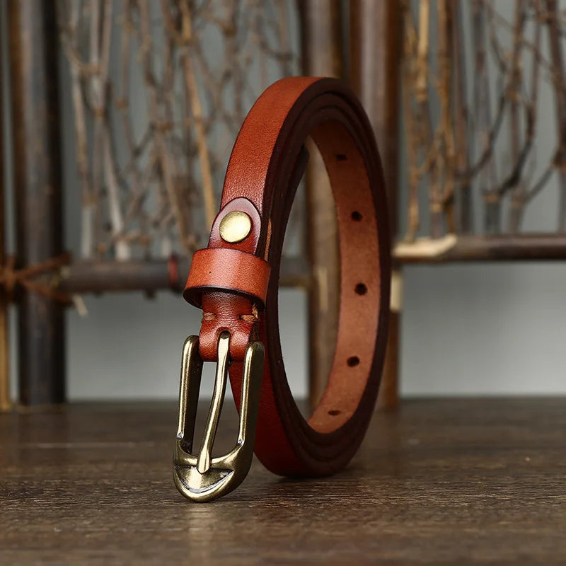 1.5cm Women Belts Copper Pin Buckle Thick Real Cowskin Genuine Leather Belt Female Waistband for Jeans Thin Ladies Belt