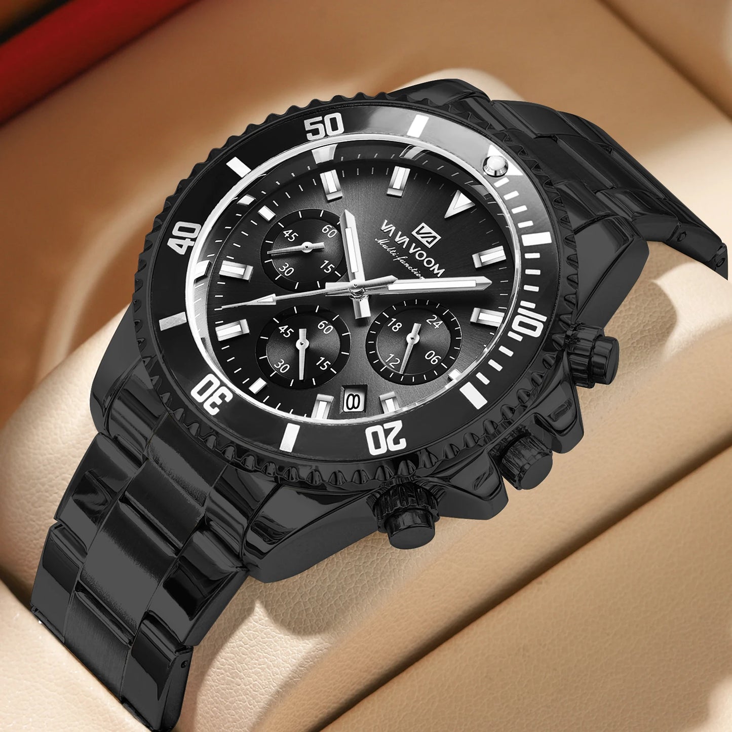 Multifunctional Mens Quartz Watch Luxury Water Night Glow Business Style Diver Series Stainless Steel Leisure Fashion Wristwatch