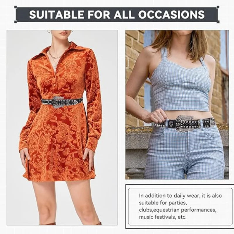 Cowboy style rhinestone belt ladies hip hop party fashion outfit y2k belt unisex belt jeans short skirt women men accessories