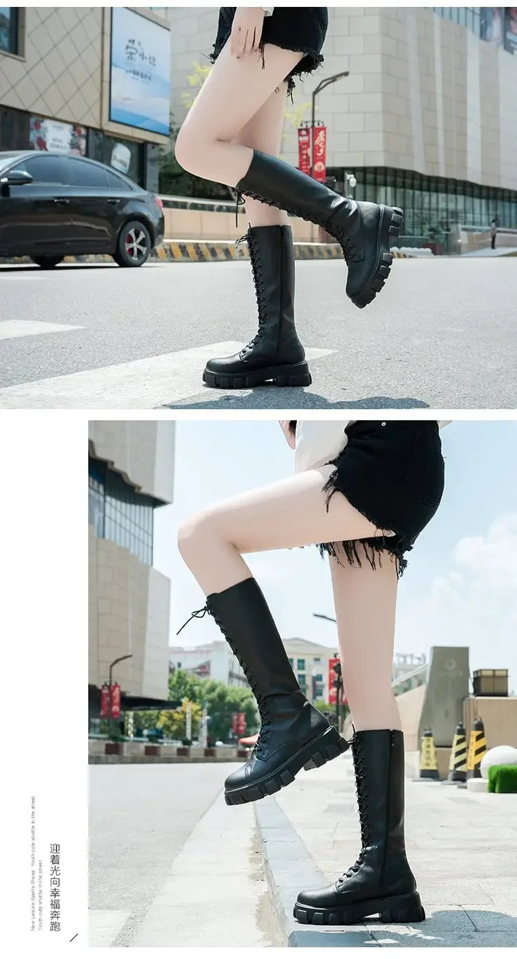 Winter women zipper new long boot Fashion lace up non slip shoes Casual Thick soled trend Boots comfortable ladies shoe Botas