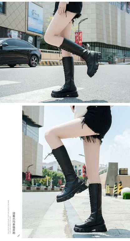 Winter women zipper new long boot Fashion lace up non slip shoes Casual Thick soled trend Boots comfortable ladies shoe Botas