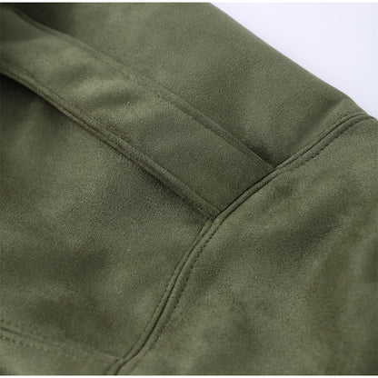 Autumn Women's Green Suede Short Jacket Loose Lapel Zipper Long Sleeve Bomber Coat Female 2025 New Lady High Street Outwears