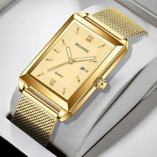Mens Fashion Sports Watches Simple Men Luxury Gold Business Ultra Thin Stainless Steel Mesh Belt Quartz Watch