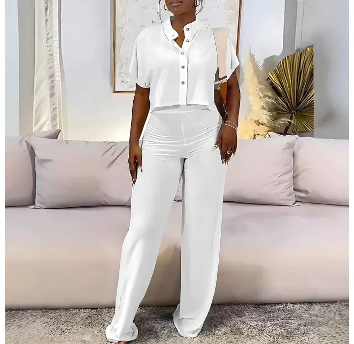 Sexy Elegant Two Piece Sets Womens Outfit Short Sleeved Top and Long Pant Fashion 2024 Summer New Casual Solid Color Suit Female
