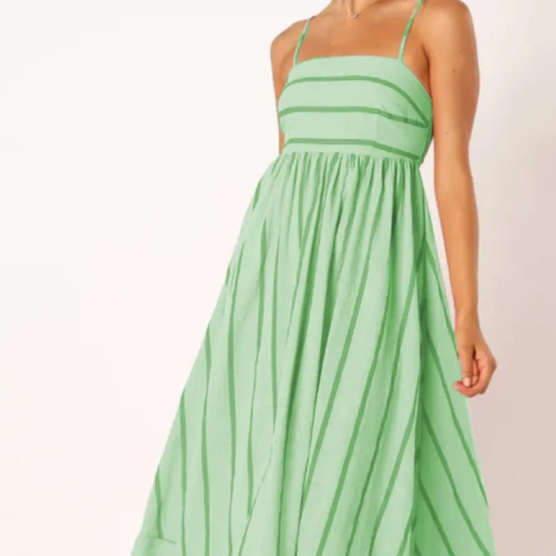 Fashion Stripe Slip Maxi Dress Women 2024 New Elegant Sleeveless Slash Neck Suspender Beach Dress Females Holiday Party Vestidos