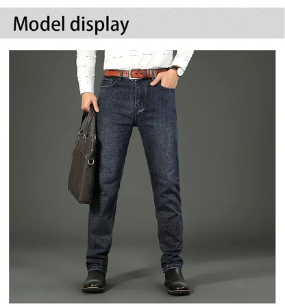 Wthinlee New Business Men's Jeans Casual Straight Stretch Fashion Classic Blue Black Work Denim Pant Trousers Male  Clothing