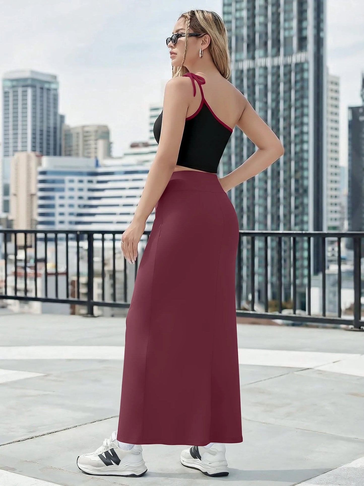 Summer Sexy One Shoulder Crop Top Maxi Skirt Set Women High Waist Slim Fit 2 Piece Outfit For Date Night