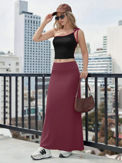 Summer Sexy One Shoulder Crop Top Maxi Skirt Set Women High Waist Slim Fit 2 Piece Outfit For Date Night