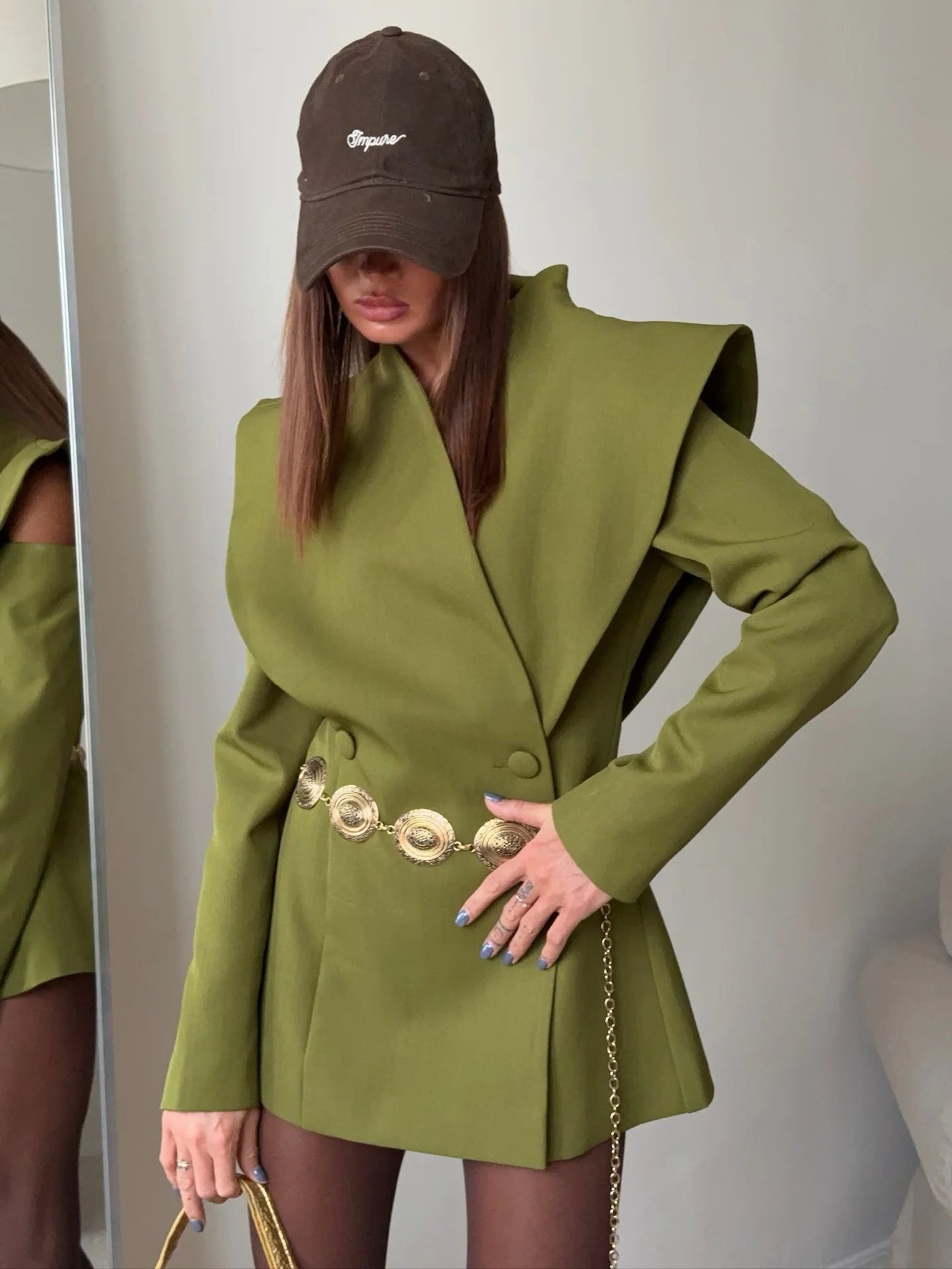 Chic Deconstructed Women's Blazer Full Sleeve Double-Breasted Waist-Closed Lady Jackets 2026 Spring Female Street Coats New