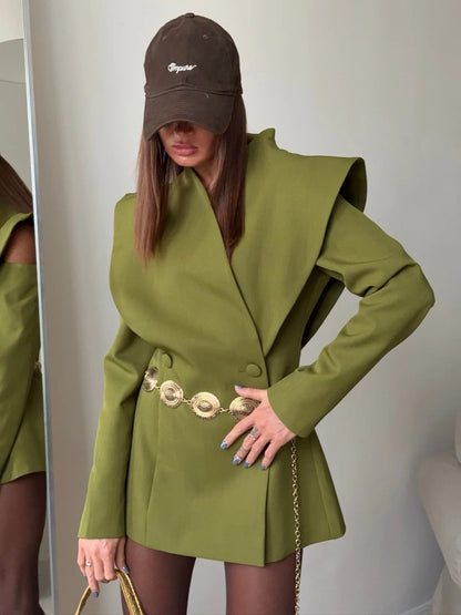 Chic Deconstructed Women's Blazer Full Sleeve Double-Breasted Waist-Closed Lady Jackets 2026 Spring Female Street Coats New