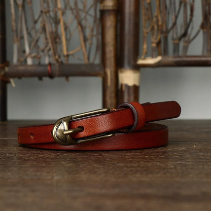 1.5cm Women Belts Copper Pin Buckle Thick Real Cowskin Genuine Leather Belt Female Waistband for Jeans Thin Ladies Belt