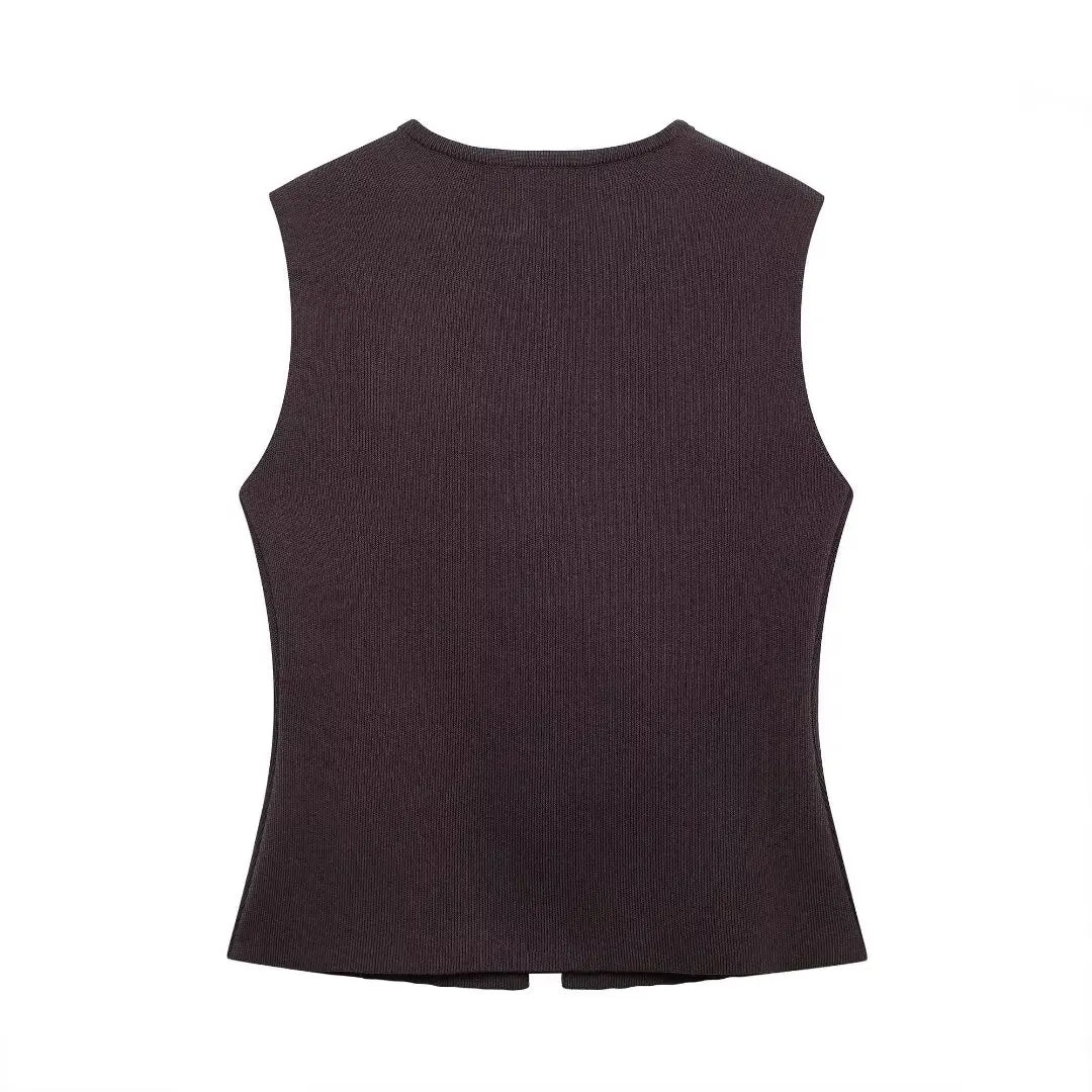 HH Women 2 Piece Skirt Set Elegant V-Neck Sleeveless Button Knitted Vest Top+Splicing High Waist Zipper Ankle-Length Skirts