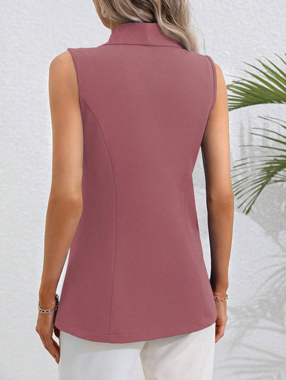 2024 New Women's Jacket Cardigan Casual Sleeveless Suit Collar Top Office Professional Single Button Black Jacket for Women