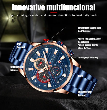 Gurren 8415 Men's Minimalist Six-hand Quartz Watch, Water-resistant Calendar Business Wristwatch