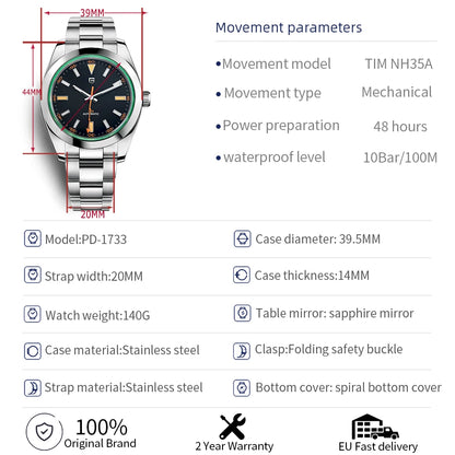 PAGANI DESIGN 2026 New Z-Blue Men's Mechanical Watches Luxury Sapphire Glass 8215 Automatic Watch For Men Stainless steel Clock