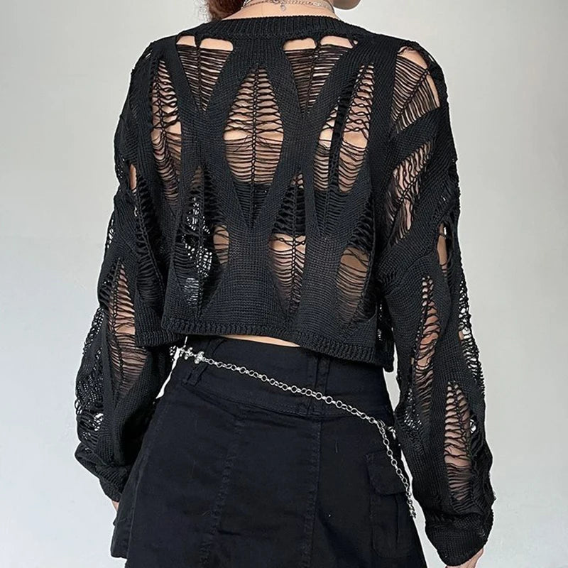 ITOOLIN Women Hole Hollow Out Y2K T-shirts Batwing Sleeve Knitted Shirt For Women Loose Streetwear Tops Spring Autumn 2024