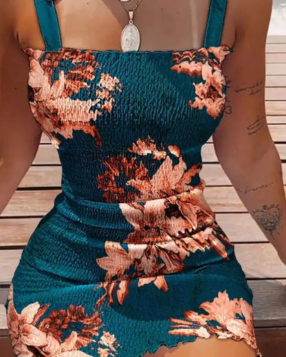Summer Sexy Bodycon Package Hips Wrap Dress Women Casual Sleeveless Lace-up Fashion Floral Mini Dress Woman Skinny Sundress