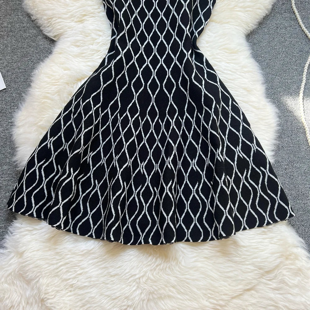 YuooMuoo Brand Fashion A-line Short Women Dress Elegant Y2K Geometric Knitted Summer Dress Female Harajuku Black Party Vestidos