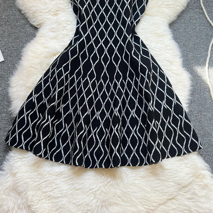 YuooMuoo Brand Fashion A-line Short Women Dress Elegant Y2K Geometric Knitted Summer Dress Female Harajuku Black Party Vestidos