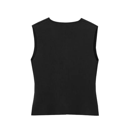 HH Women 2 Piece Skirt Set Elegant V-Neck Sleeveless Button Knitted Vest Top+Splicing High Waist Zipper Ankle-Length Skirts