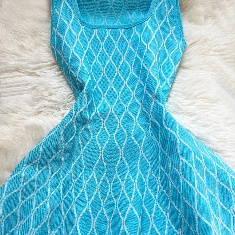 YuooMuoo Brand Fashion A-line Short Women Dress Elegant Y2K Geometric Knitted Summer Dress Female Harajuku Black Party Vestidos