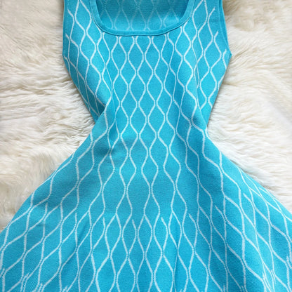 YuooMuoo Brand Fashion A-line Short Women Dress Elegant Y2K Geometric Knitted Summer Dress Female Harajuku Black Party Vestidos