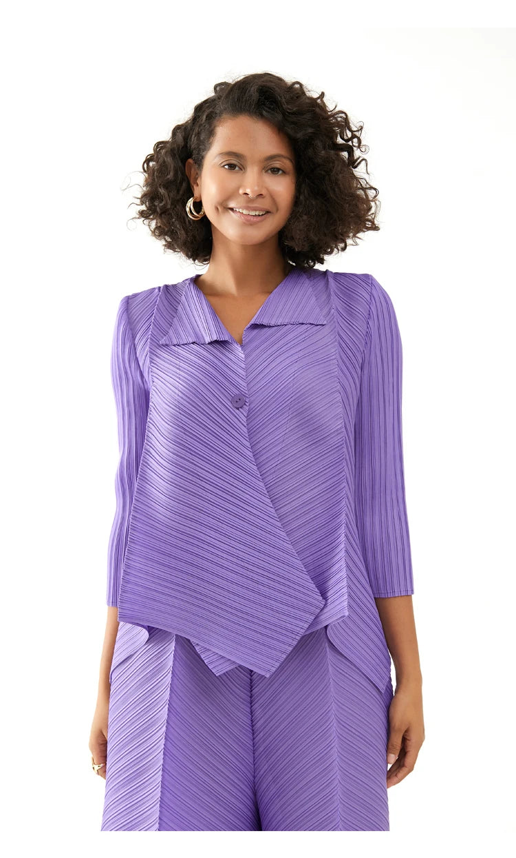 Miyake Pleated Two Piece Sets Spring New Korean Style Single Button Shirt Jacket Harem Pants Loose Designer Aesthetic Clothes