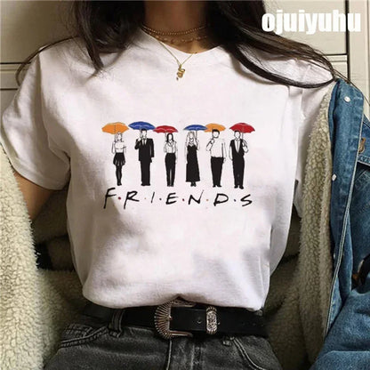 Fashion Friends Tv Show Funny Cartoon Women's T-shirt print ladies T-shirt casual basis O-collar black shirt short sleeve Tshirt