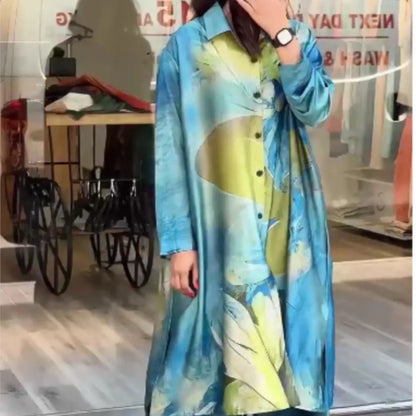 Elegant For Women Print Long Top 2 Pieces Set Spring Floral Single Breasted Lapel Shirt Wide Leg Pant Outfits Loose Leisure Suit